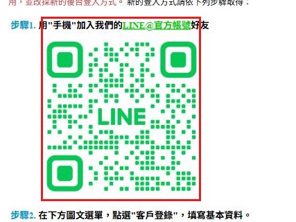 紅框：登入頁上的 QR code 與 LINE 連結加尚揚科技的 LINE 好友